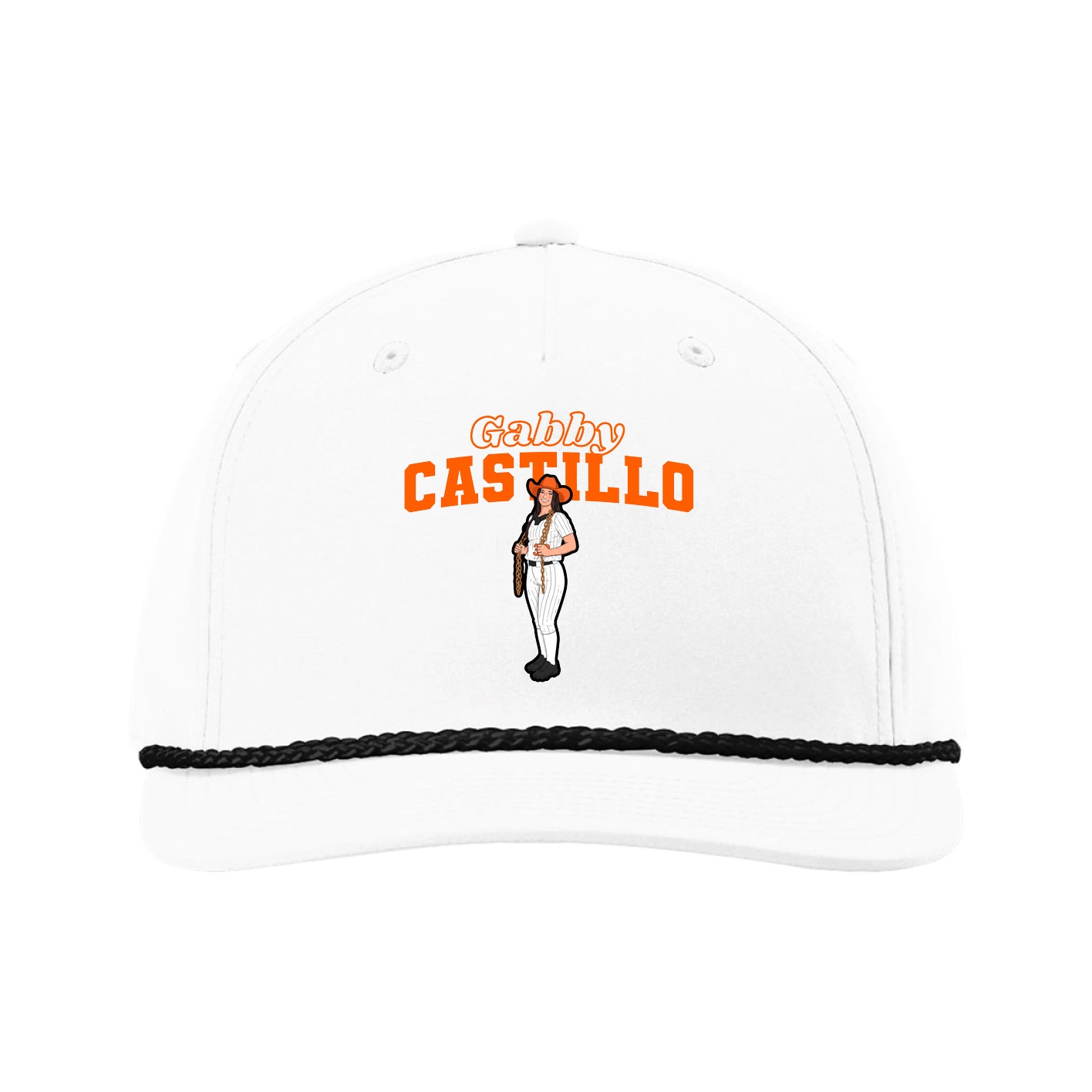 Five-Panel Classic Rope Cap — Name Arch in White