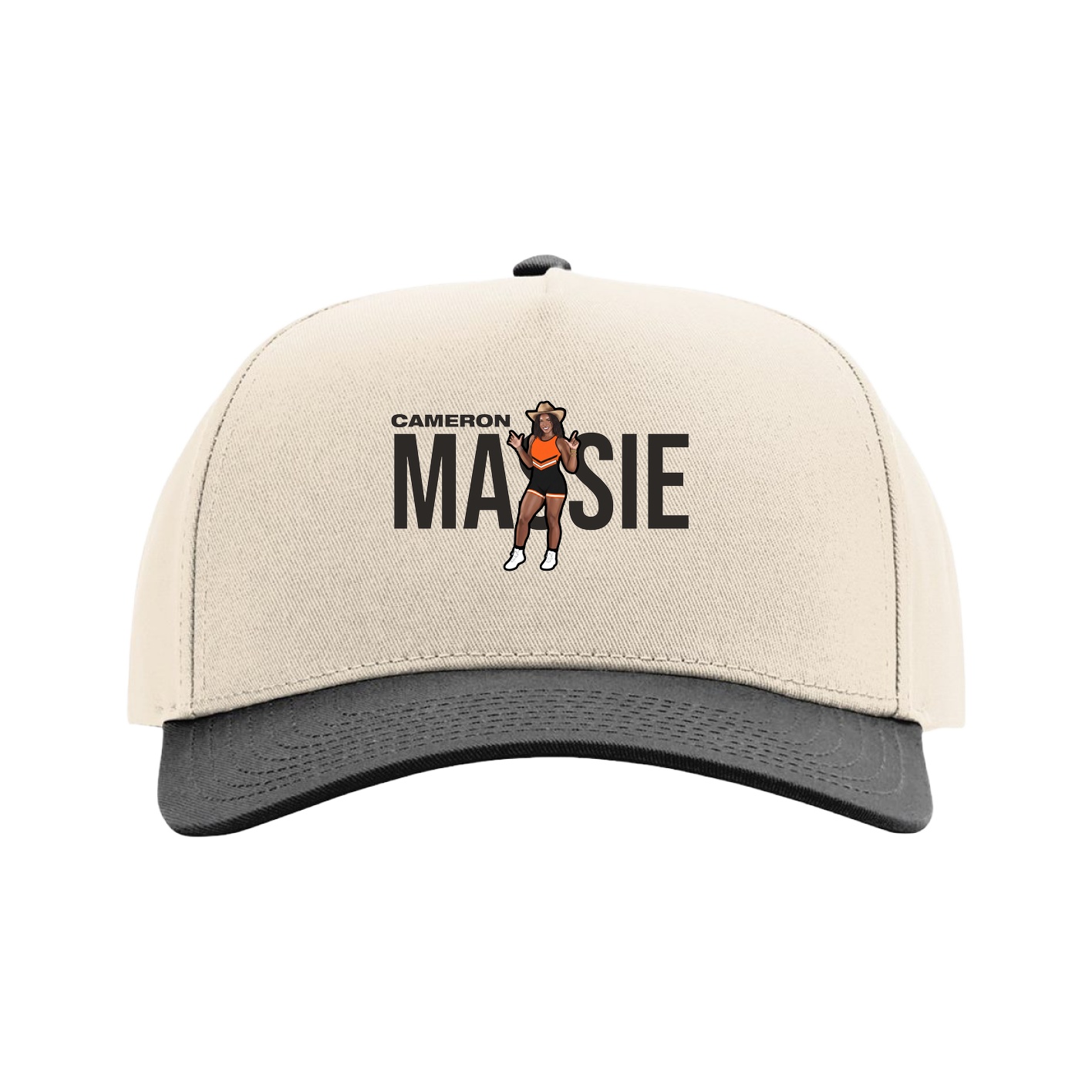 Full Fabric Five-Panel Champ Cap — Player Name in Cream/Black