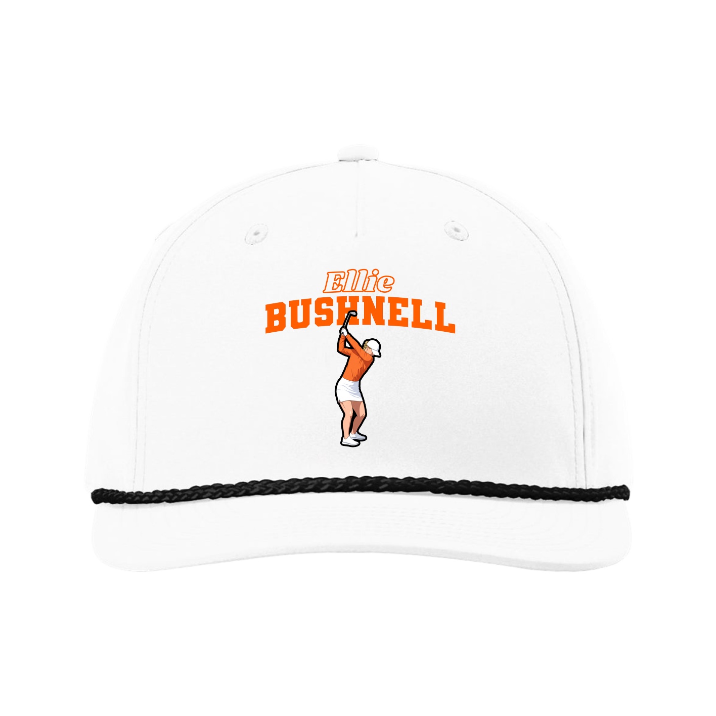 Five-Panel Classic Rope Cap — Name Arch in White