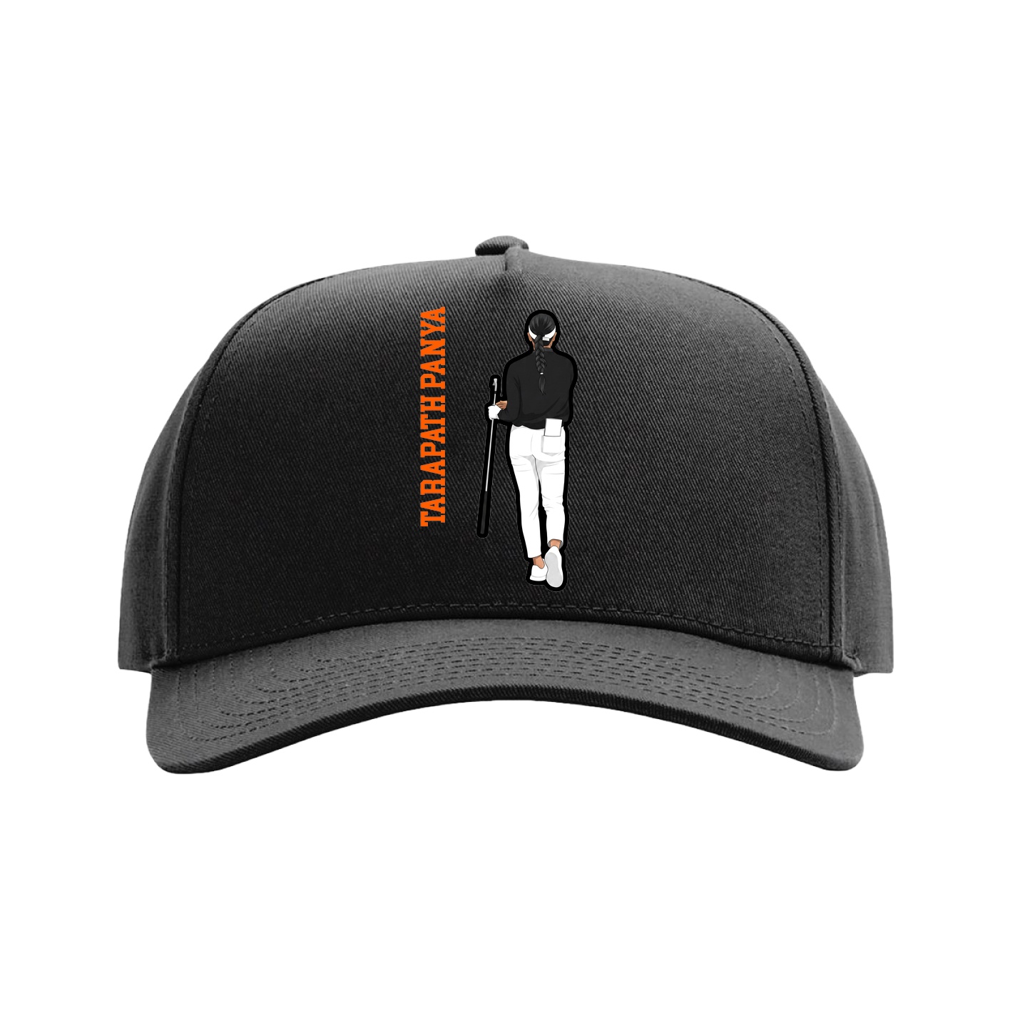 Full Fabric Five-Panel Champ Cap — Name Vertical in Black