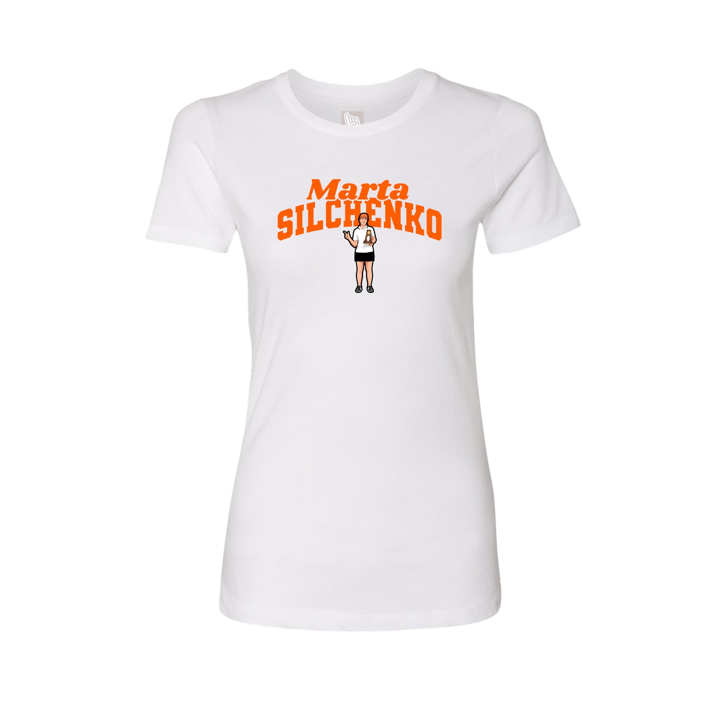 Fitted Women's Tee — Signature Arch in White