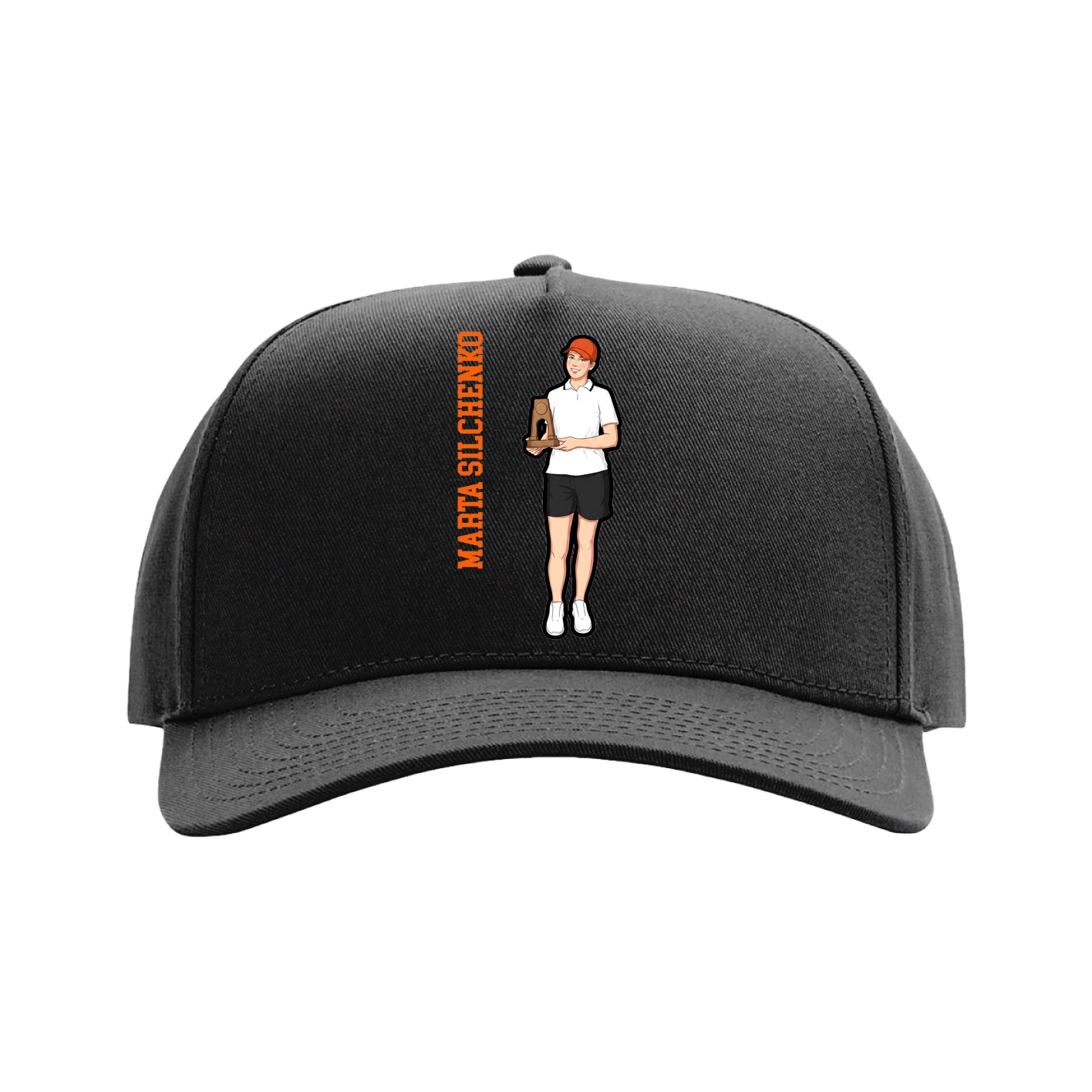 Full Fabric Five-Panel Champ Cap — Name Vertical in Black