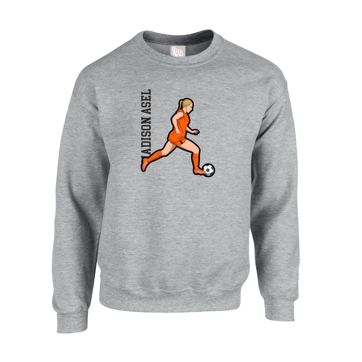 Fleece Crew — Name Vertical in Grey