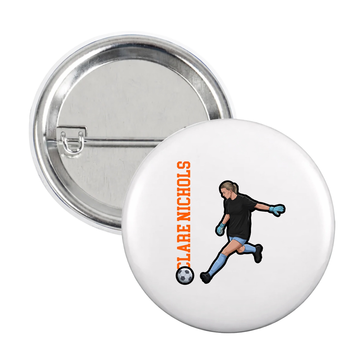 Game Day Button — Name Vertical in White
