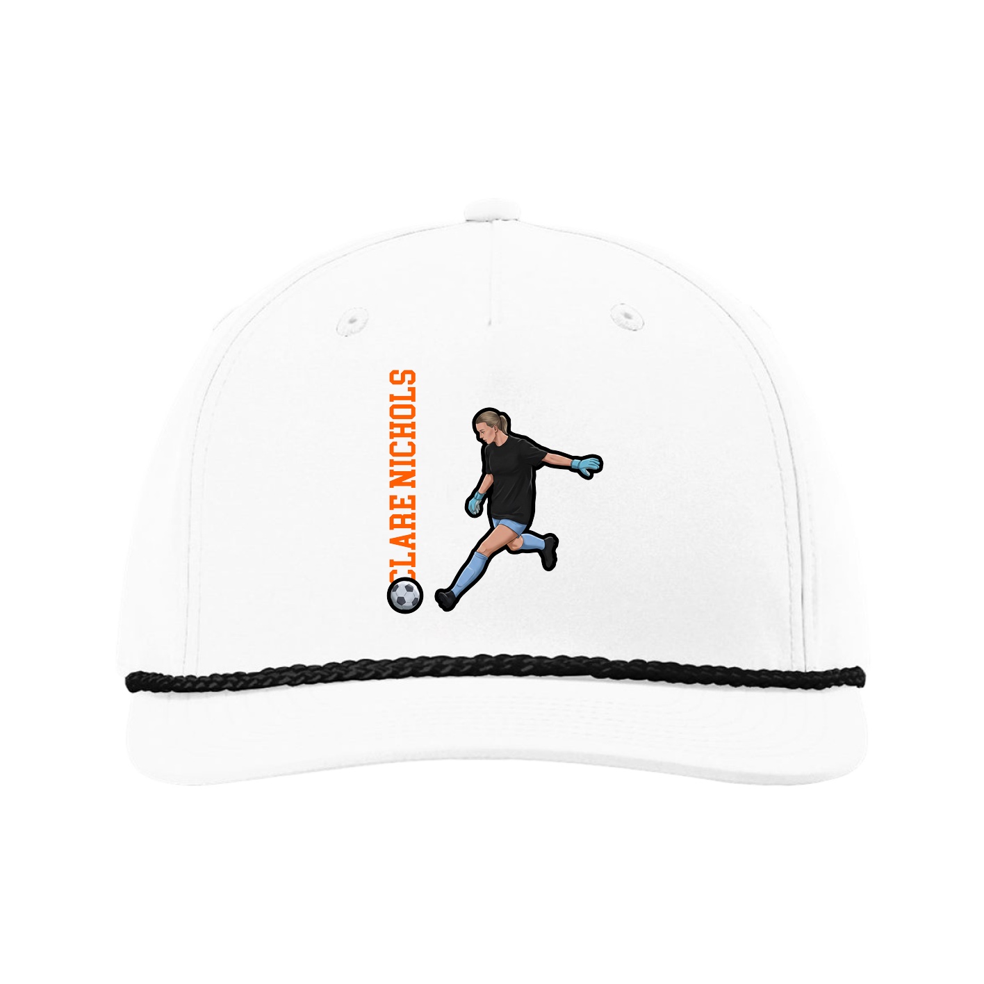 Five-Panel Classic Rope Cap — Name Vertical in White