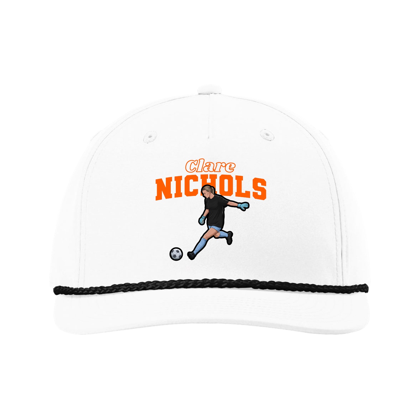 Five-Panel Classic Rope Cap — Name Arch in White