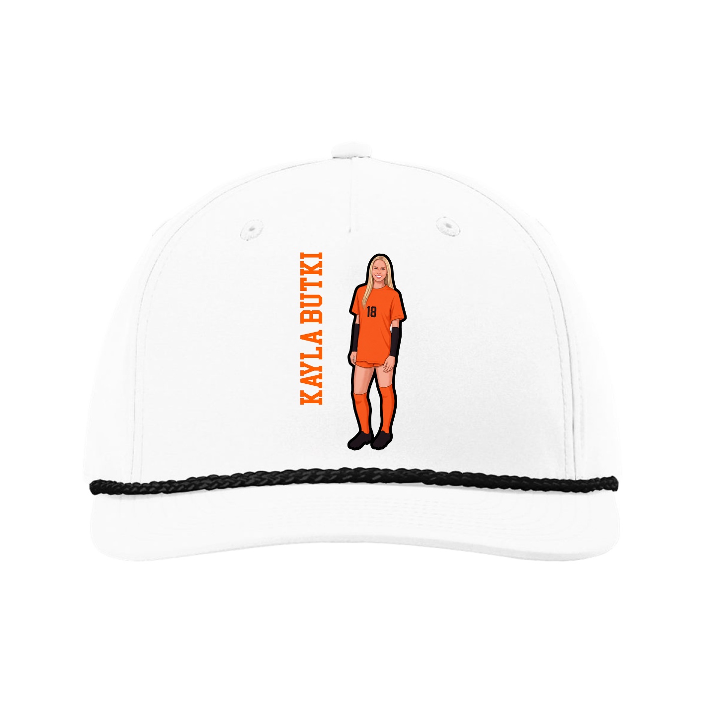 Five-Panel Classic Rope Cap — Name Vertical in White