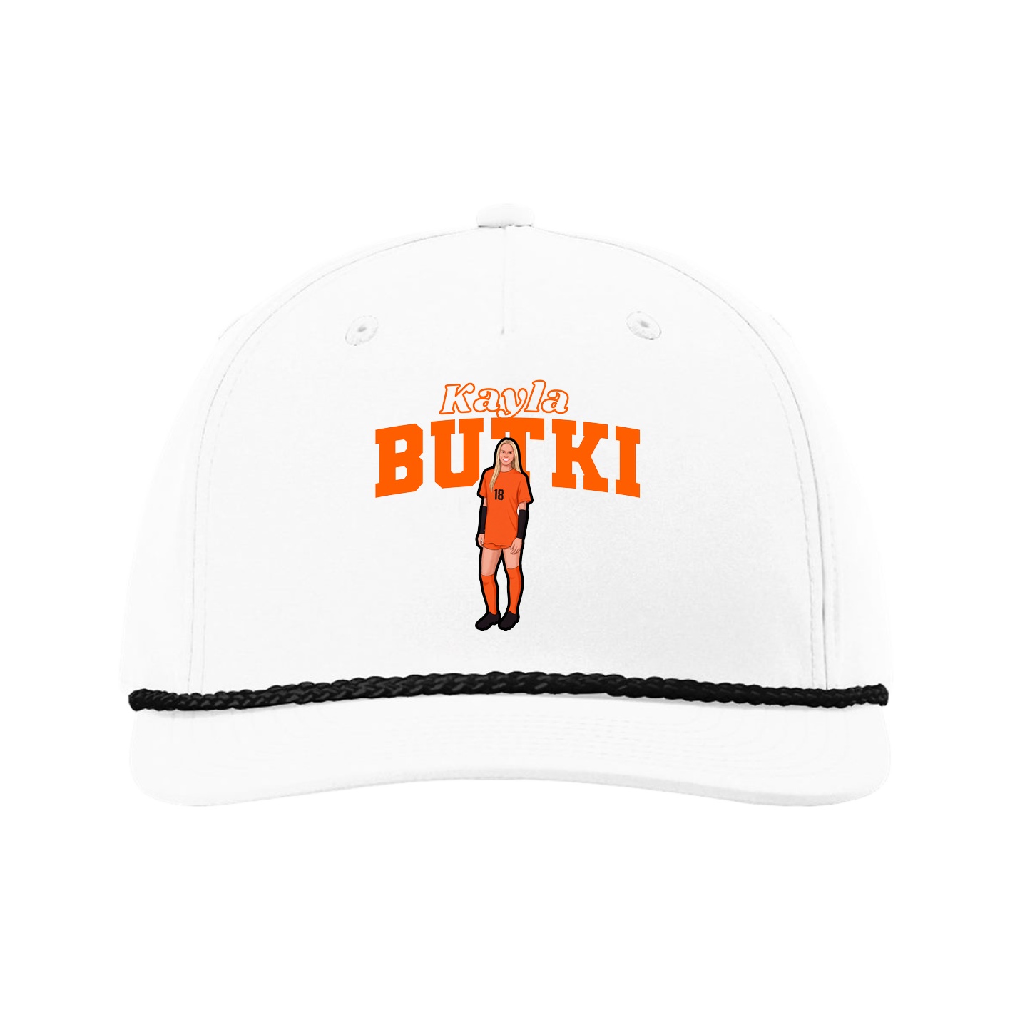 Five-Panel Classic Rope Cap — Name Arch in White