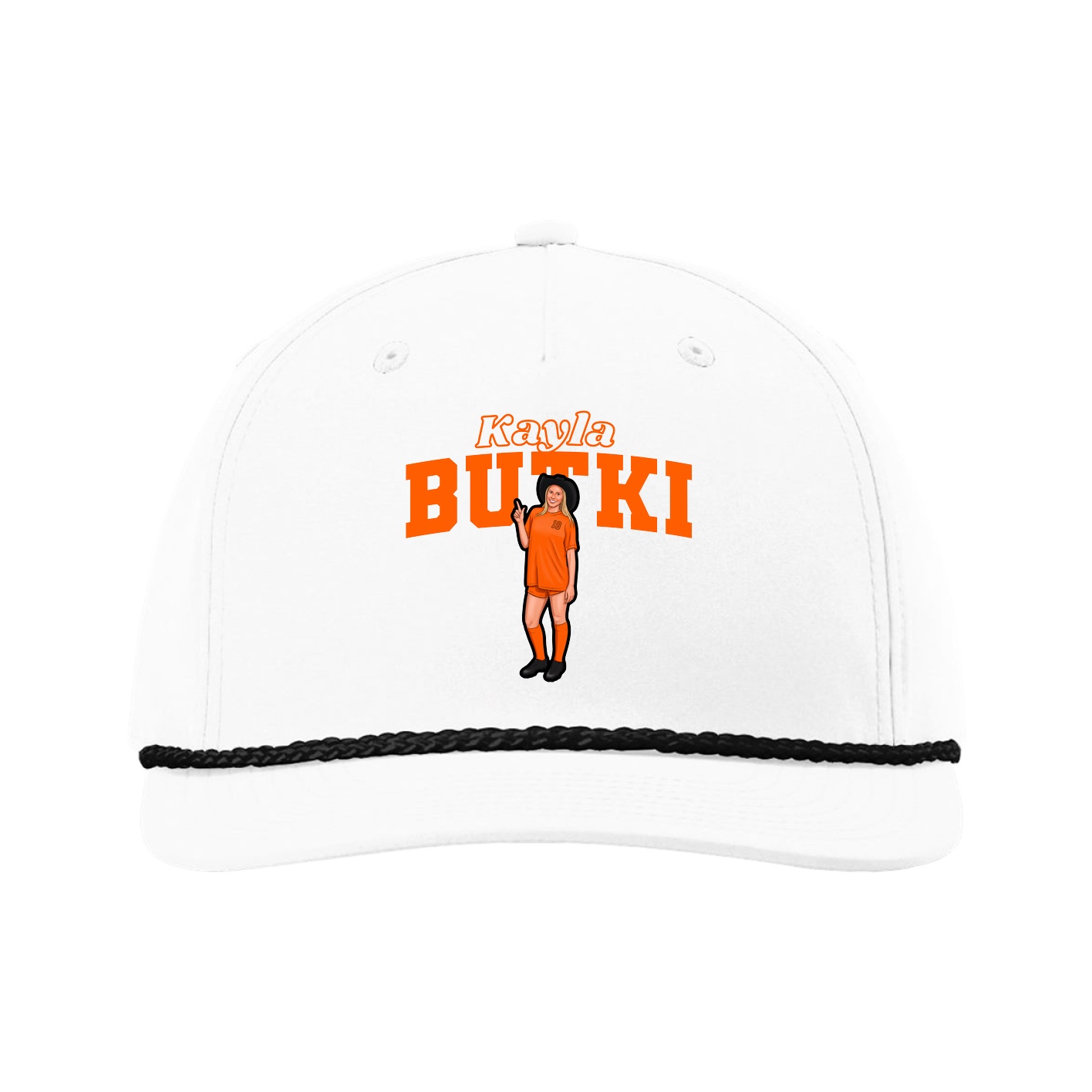 Five-Panel Classic Rope Cap — Name Arch in White