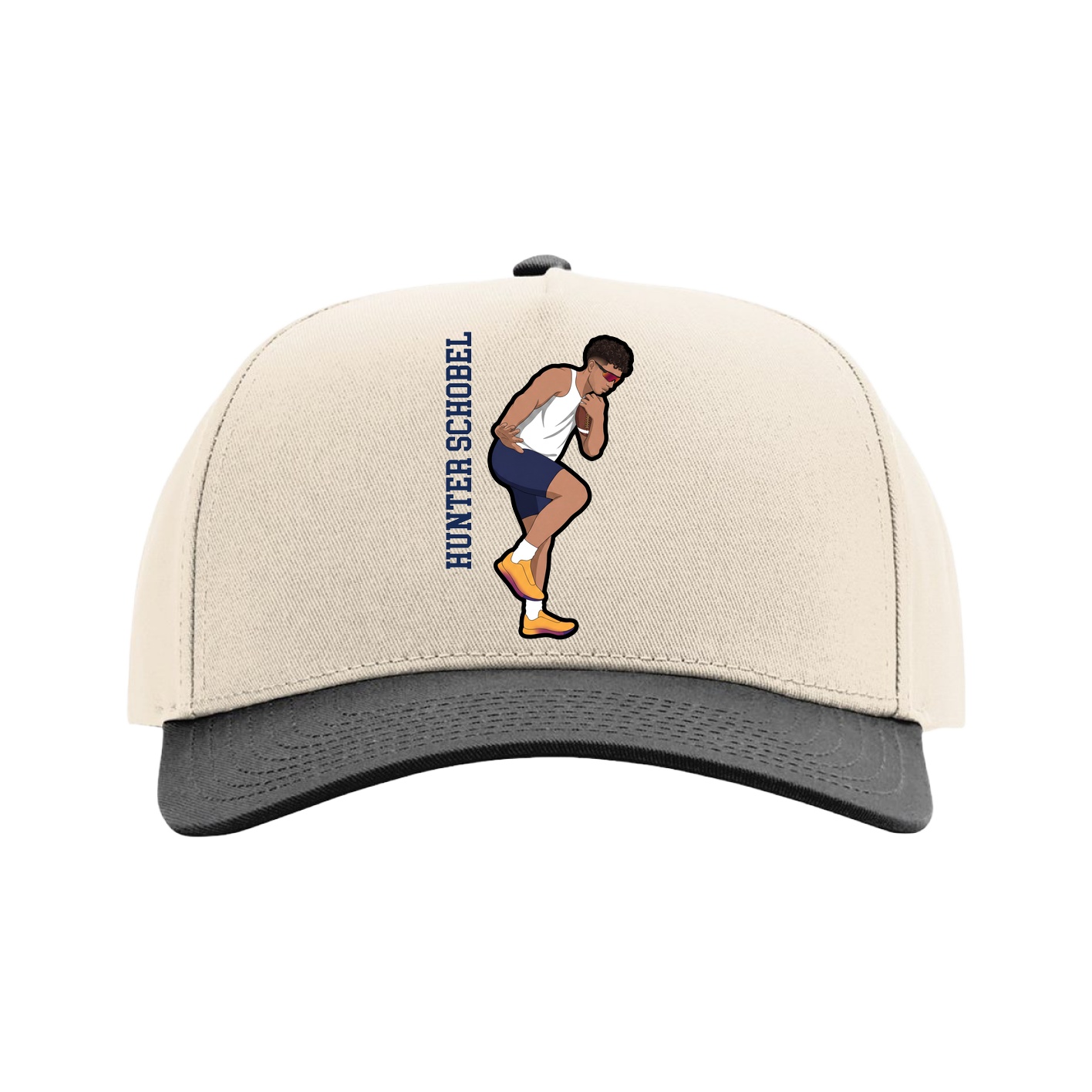 Full Fabric Five-Panel Champ Cap — Name Vertical in Cream/Black
