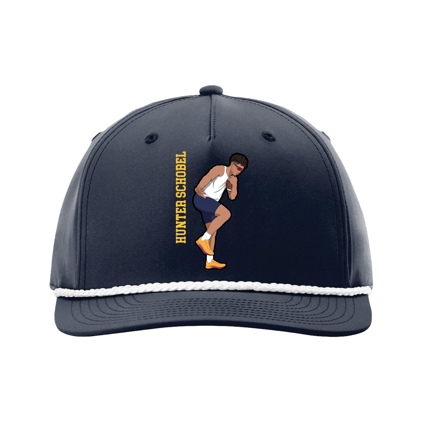 Five-Panel Classic Rope Cap — Name Vertical in Navy