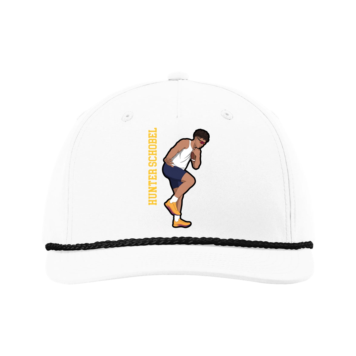 Five-Panel Classic Rope Cap — Name Vertical in White