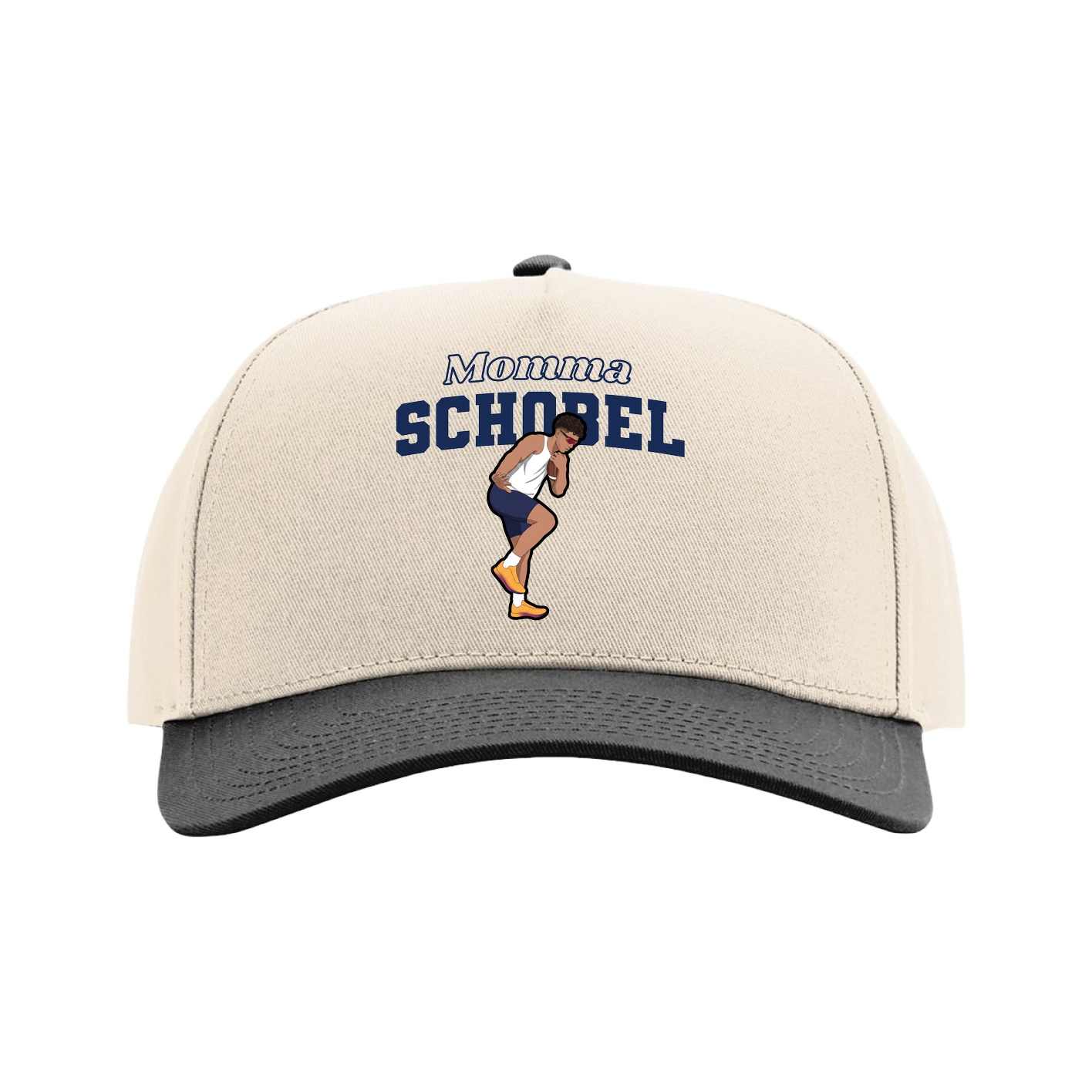 Full Fabric Five-Panel Champ Cap — Mothers Day Block in Cream/Black