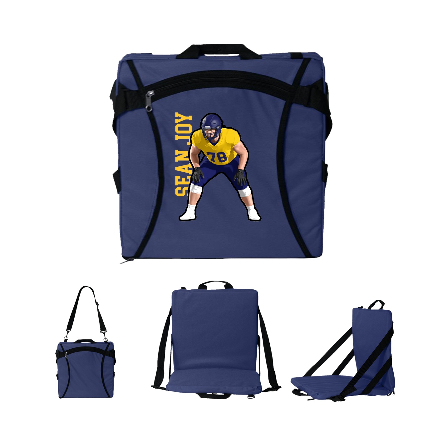 Folding Stadium Seat — Name Vertical in Navy