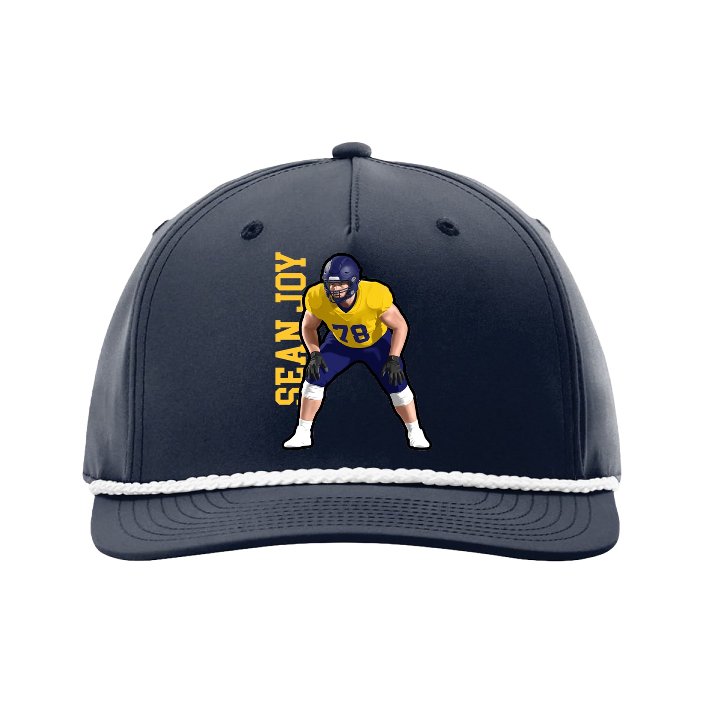 Five-Panel Classic Rope Cap — Name Vertical in Navy