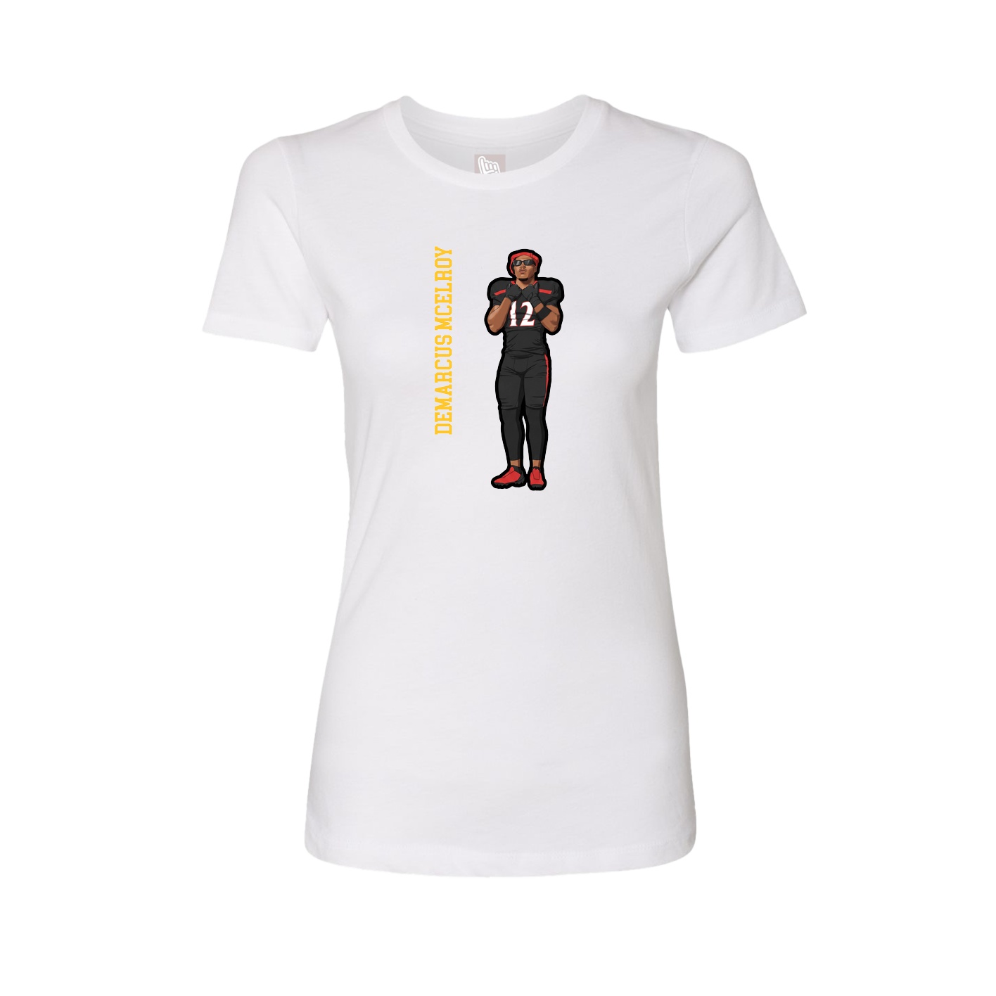 Womens Tee — Name Vertical in White