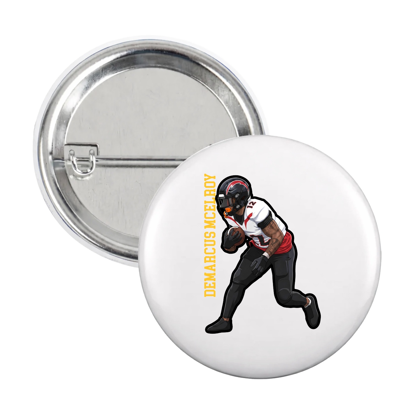 Game Day Button — Name Vertical in White