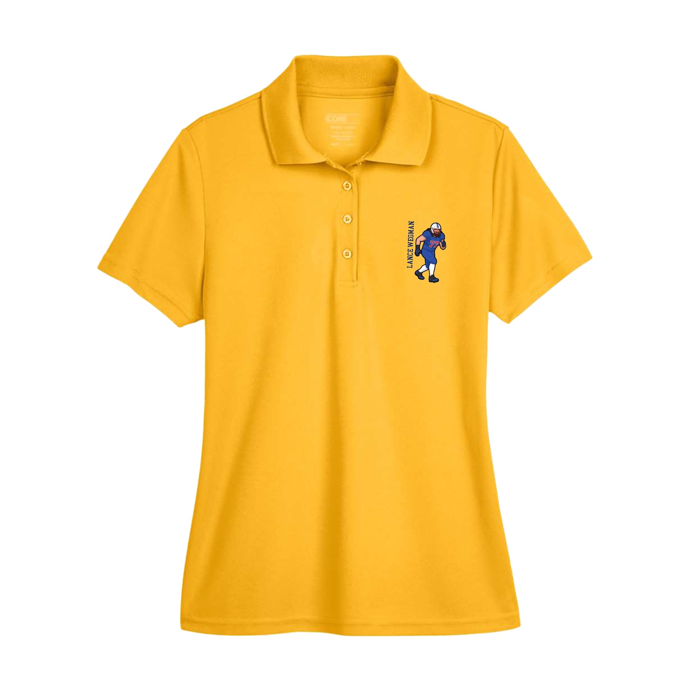 Womens Performance Polo — Name Vertical in Gold