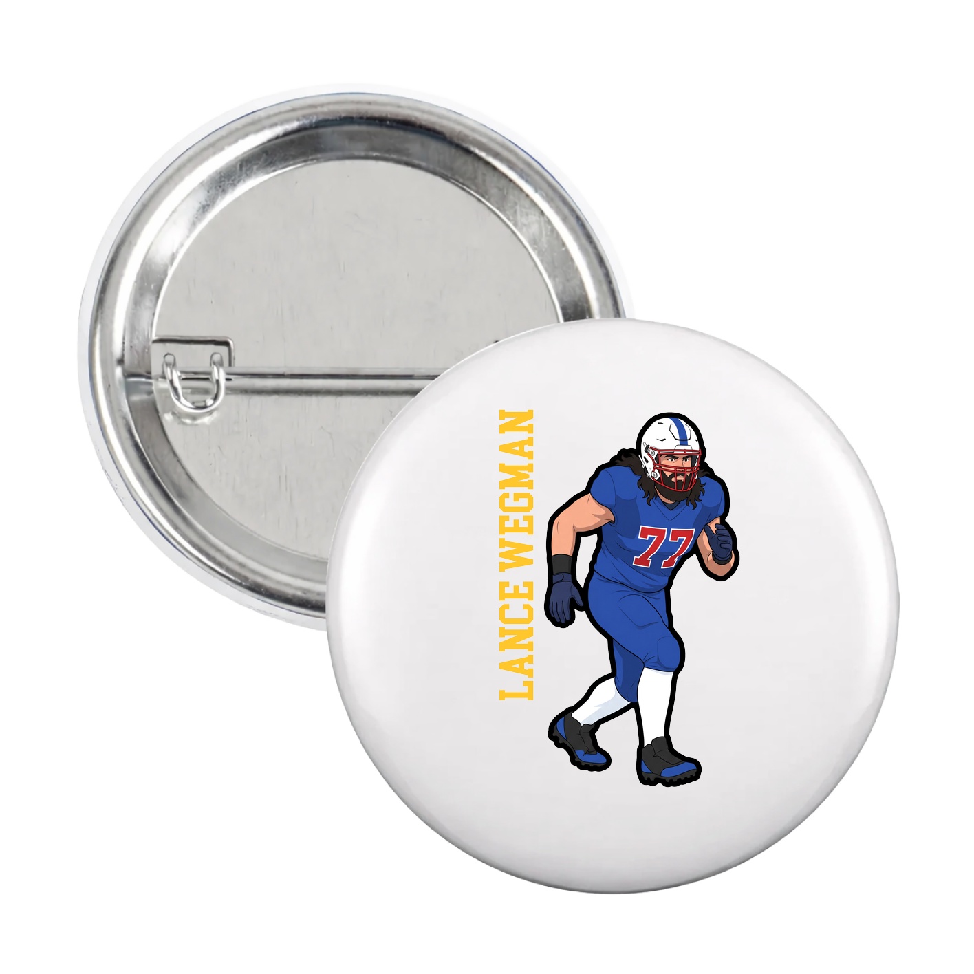 Game Day Button — Name Vertical in White