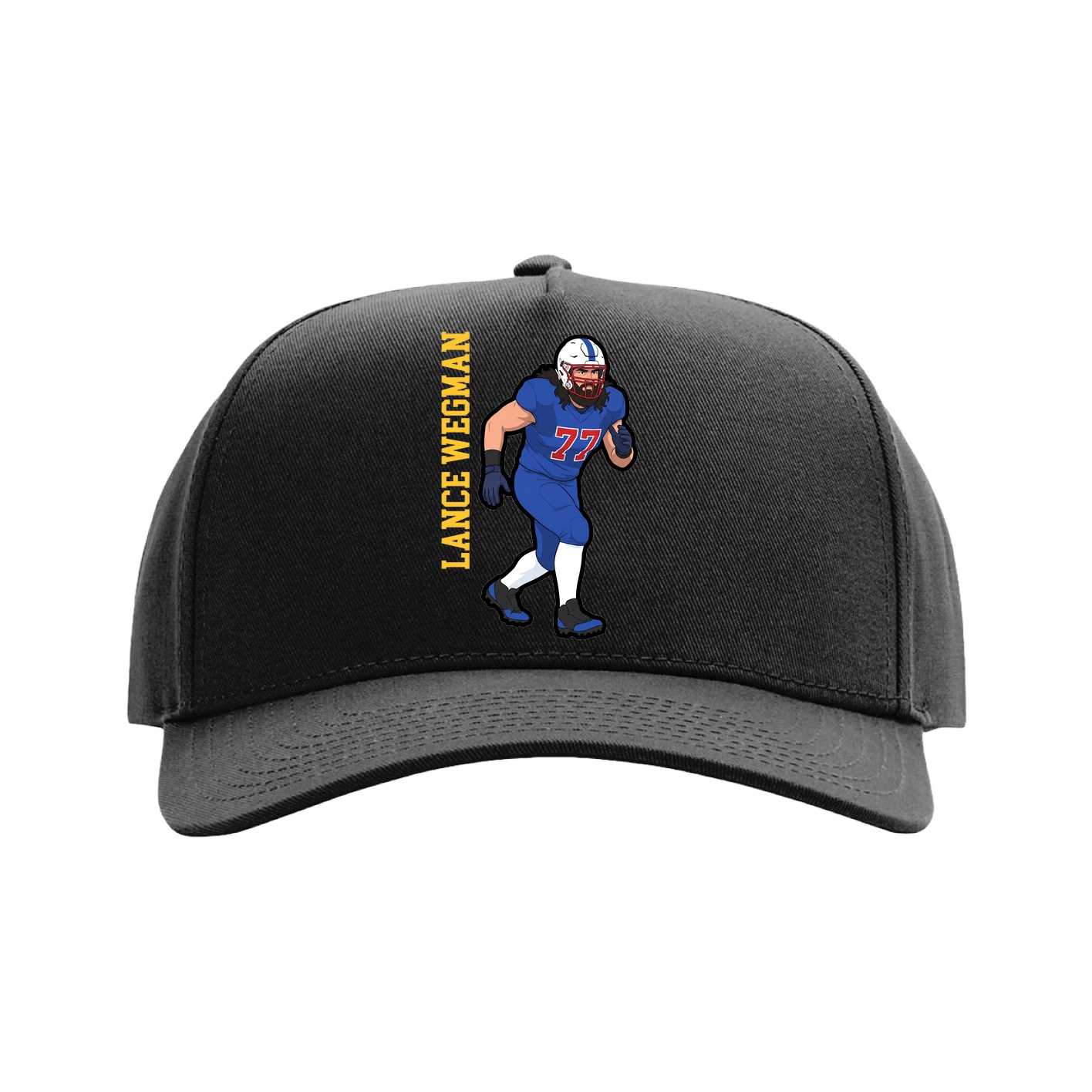 Full Fabric Five-Panel Champ Cap — Name Vertical in Black