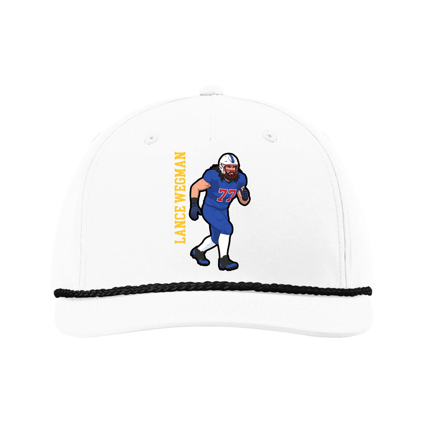 Five-Panel Classic Rope Cap — Name Vertical in White