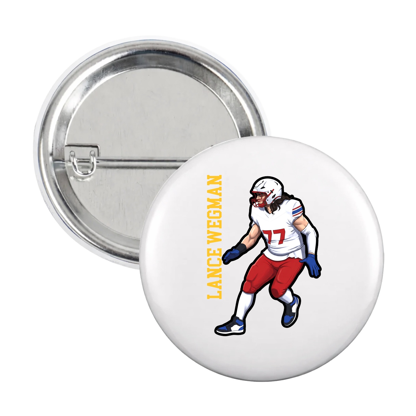 Game Day Button — Name Vertical in White