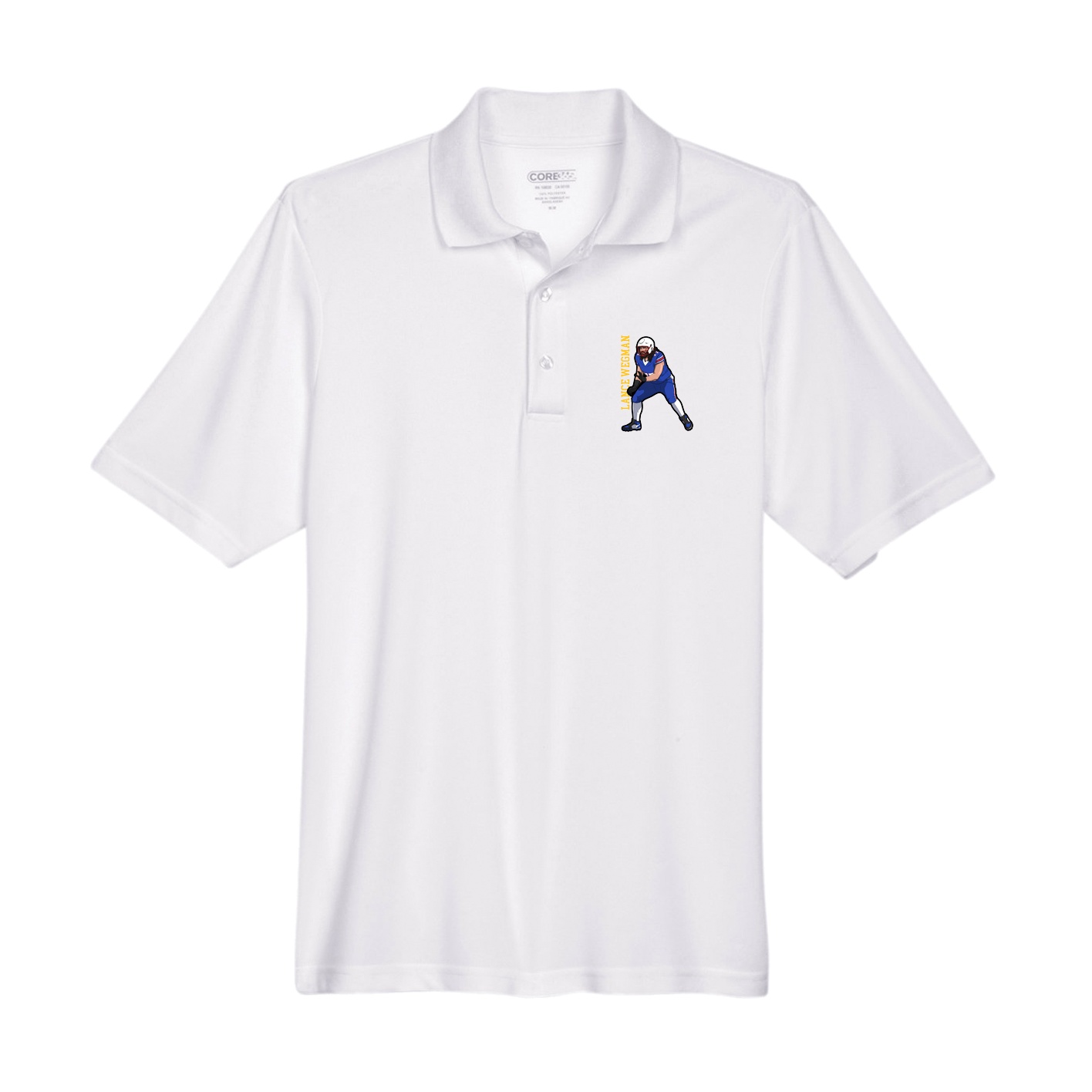 Performance Polo — Name Vertical in White