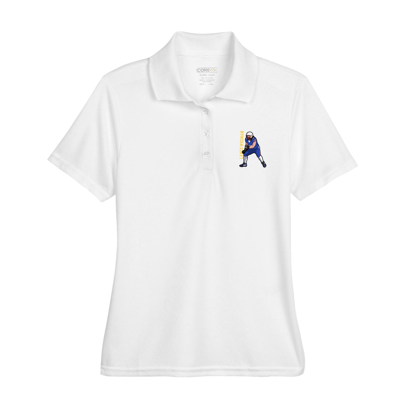 Womens Performance Polo — Name Vertical in White