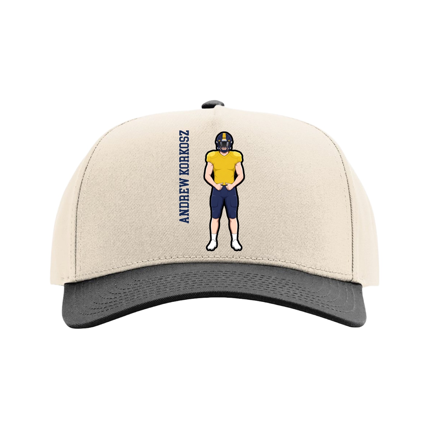 Full Fabric Five-Panel Champ Cap — Name Vertical in Cream/Black