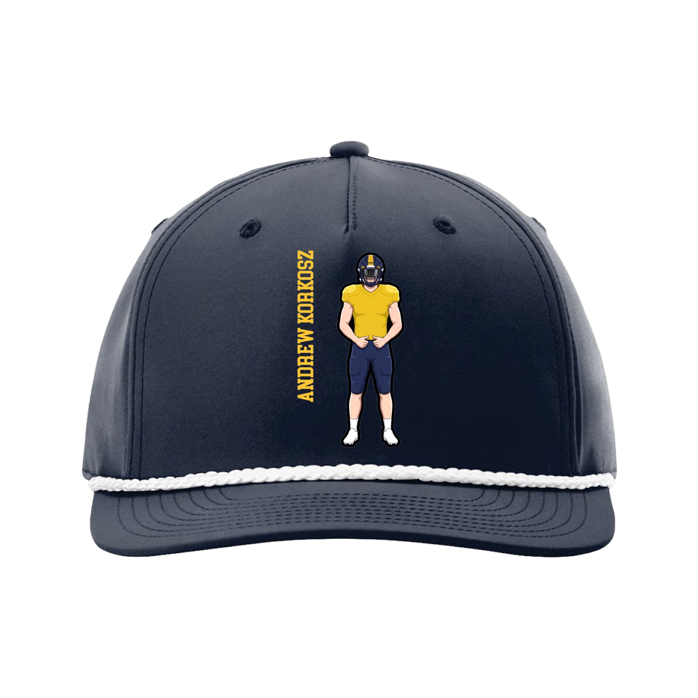 Five-Panel Classic Rope Cap — Name Vertical in Navy