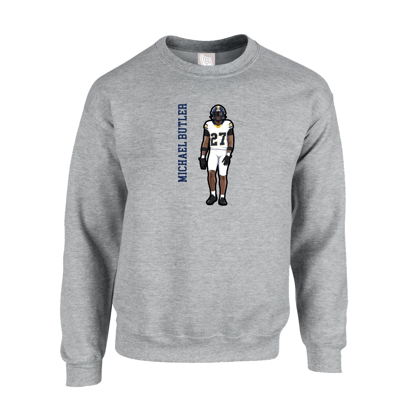 Fleece Crew — Name Vertical in Grey