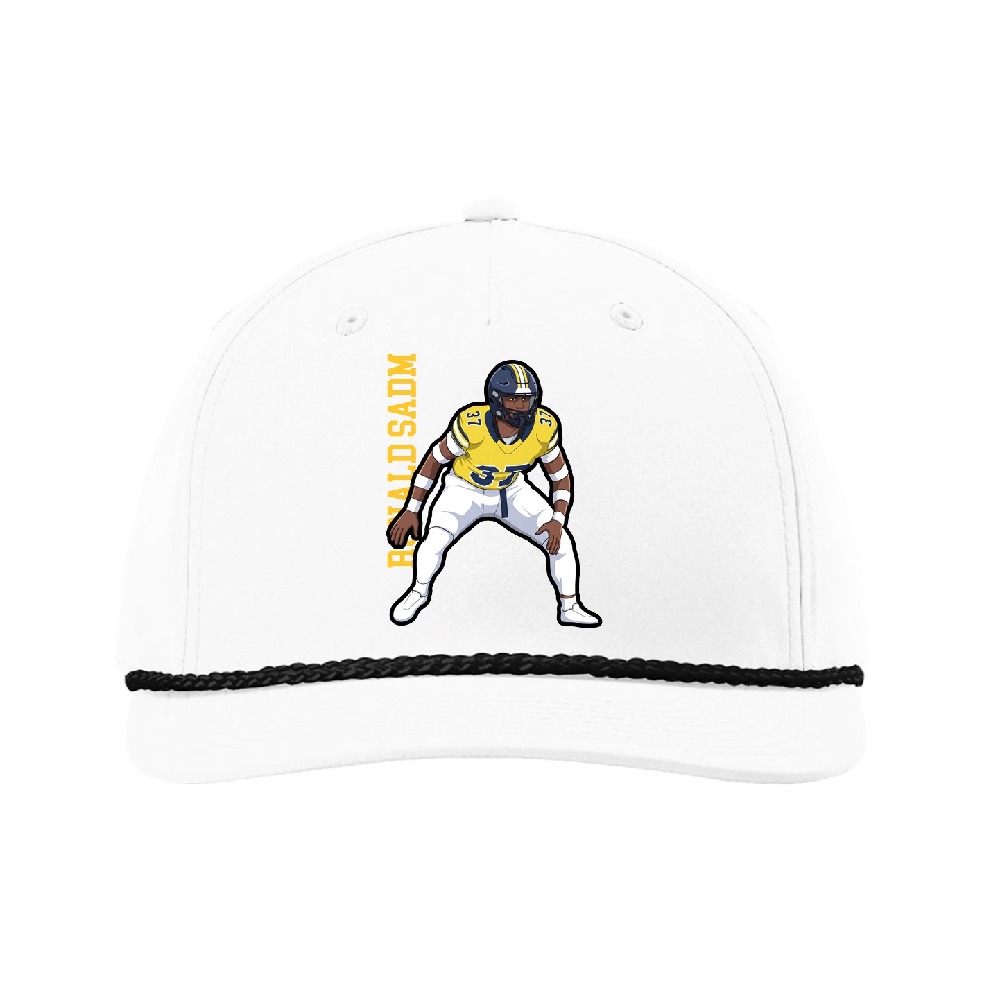 Five-Panel Classic Rope Cap — Name Vertical in White