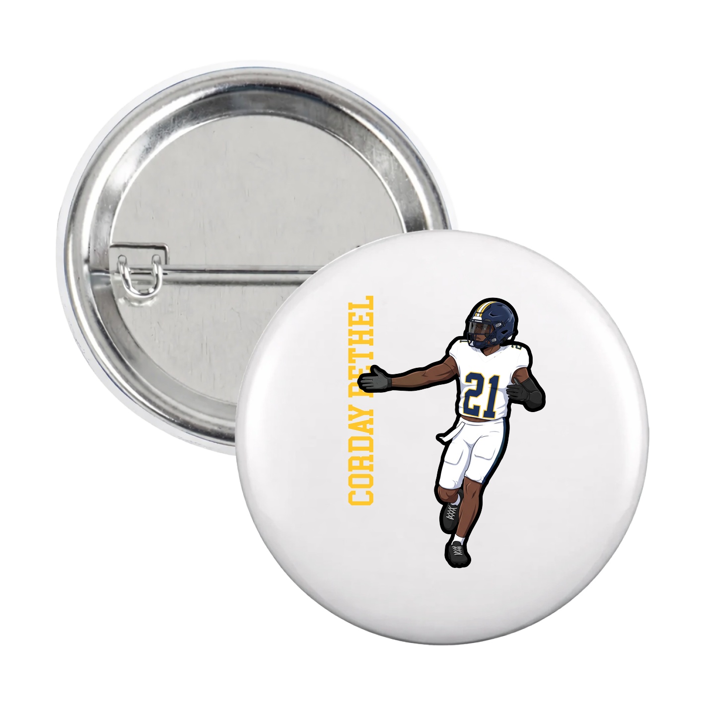 Game Day Button — Name Vertical in White