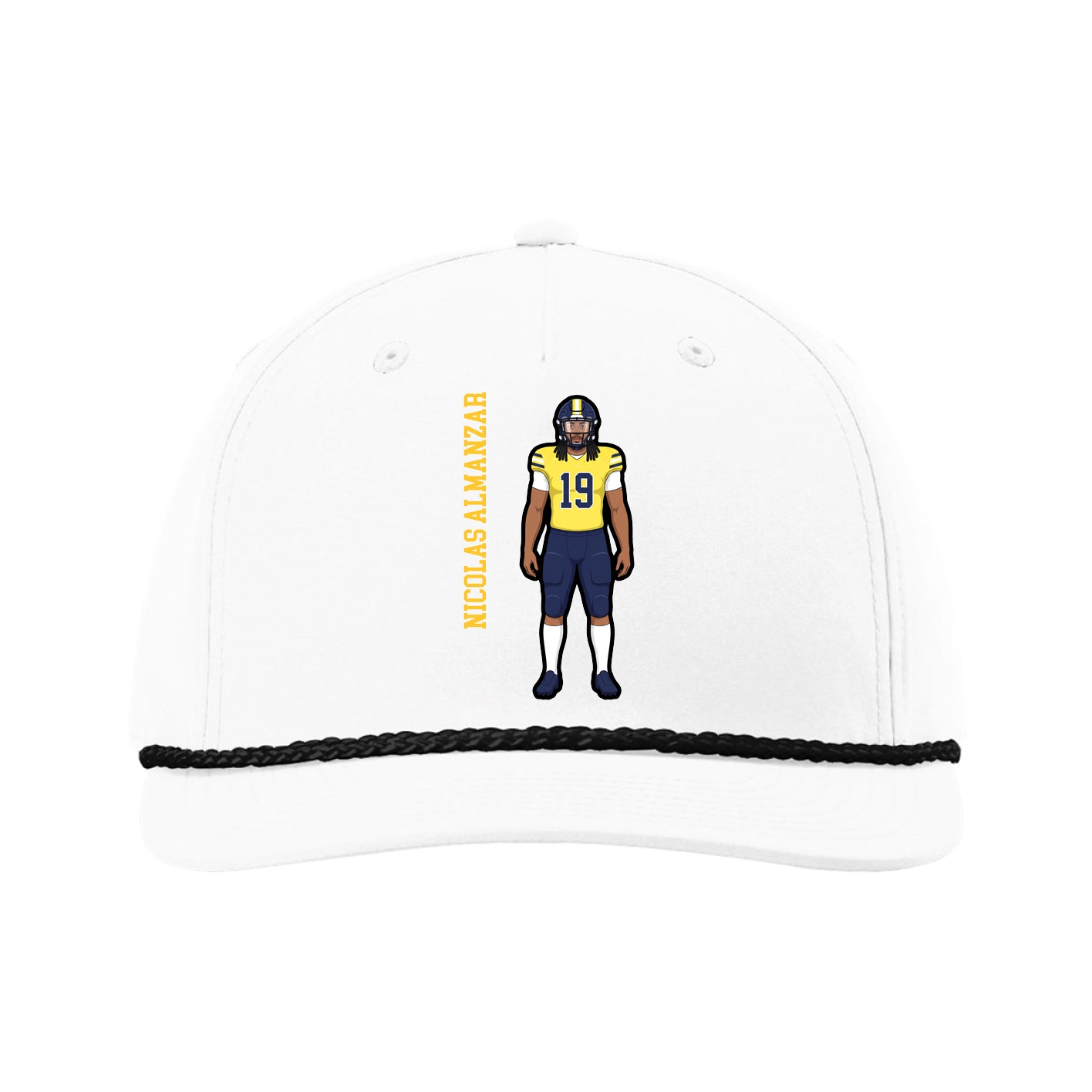 Five-Panel Classic Rope Cap — Name Vertical in White