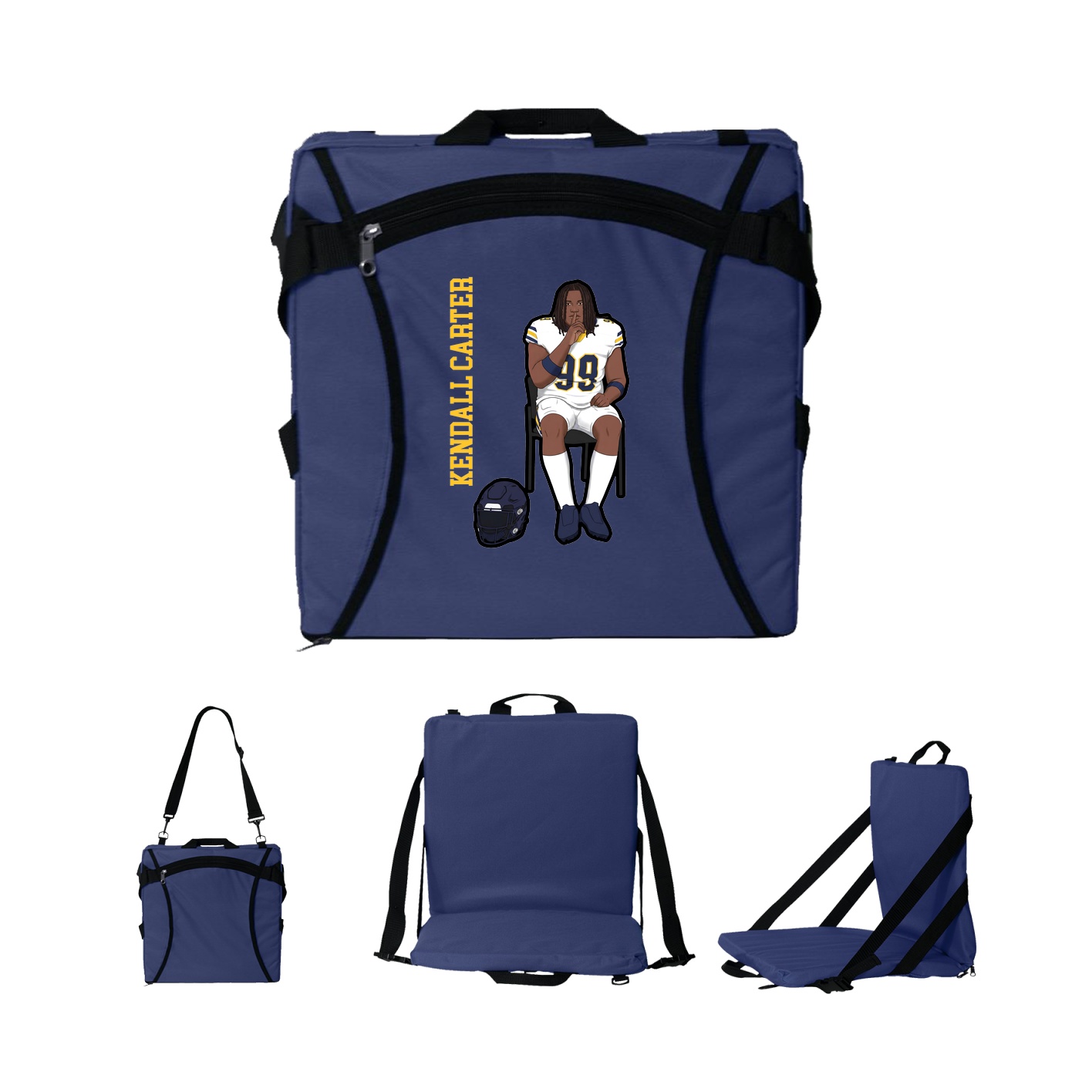 Folding Stadium Seat — Name Vertical in Navy