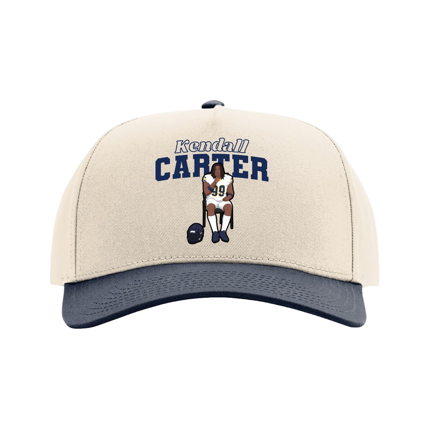 Full Fabric Five-Panel Champ Cap — Name Arch in Cream/Navy