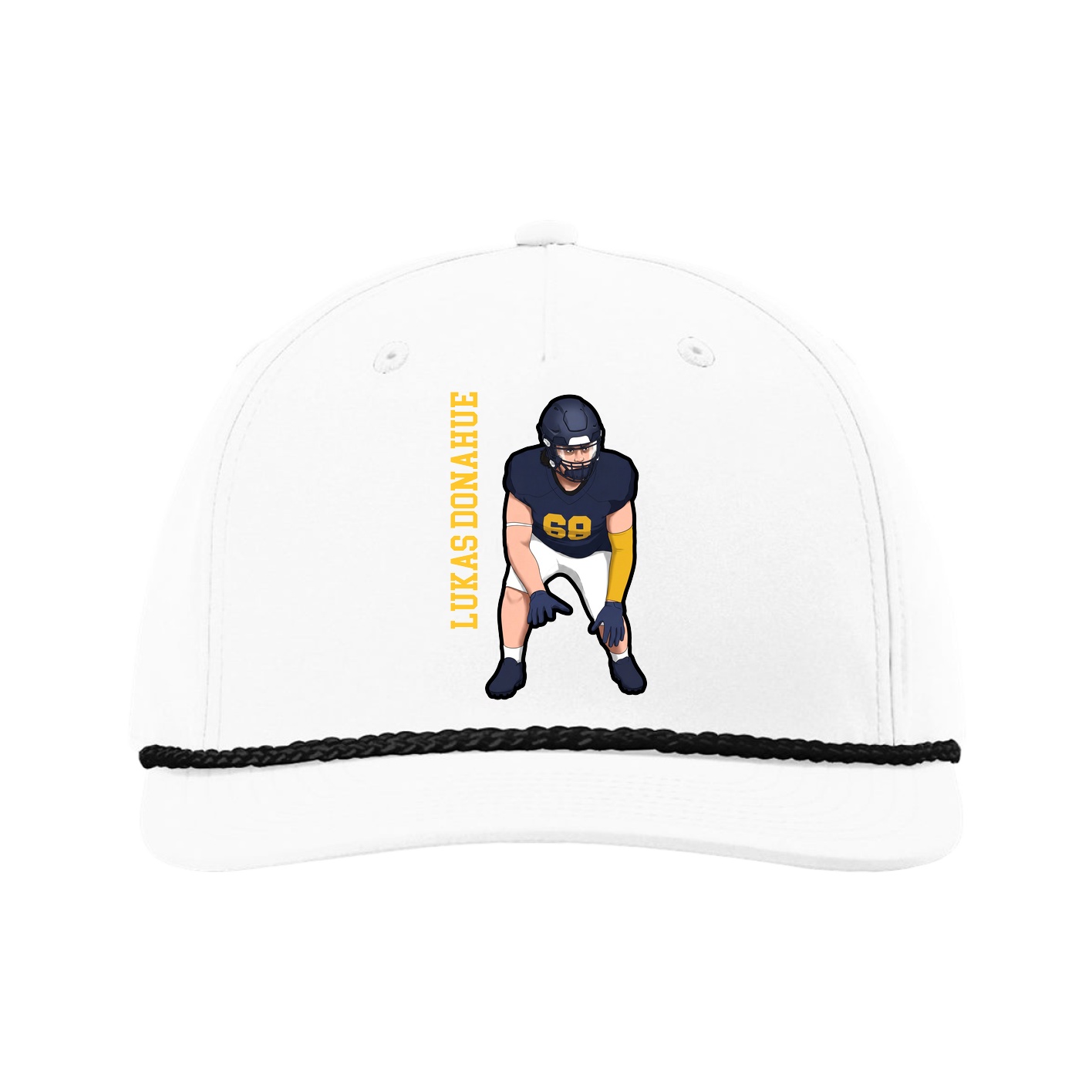 Five-Panel Classic Rope Cap — Name Vertical in White