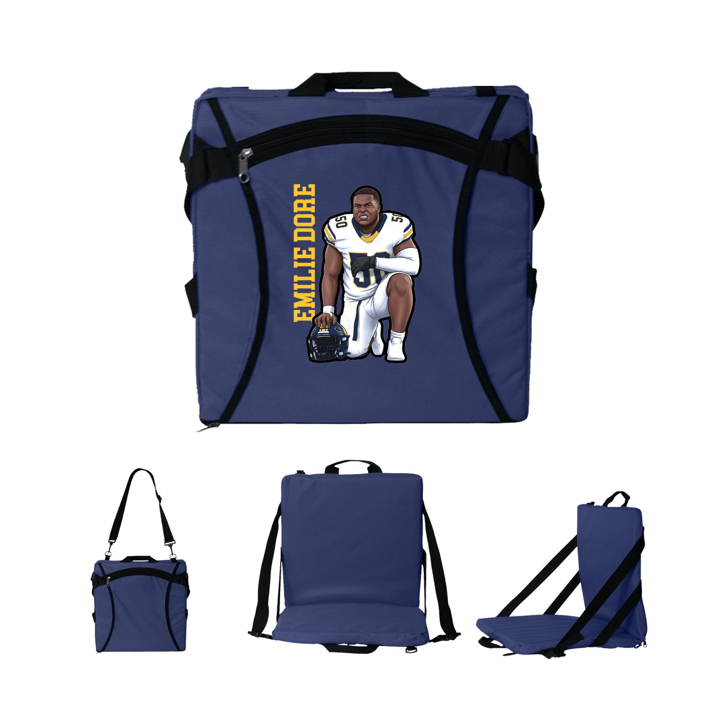 Folding Stadium Seat — Name Vertical in Navy