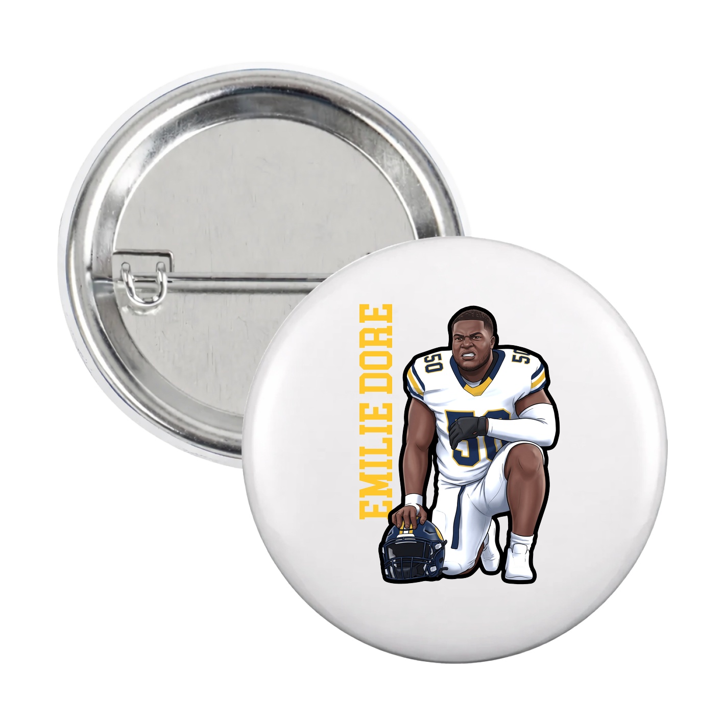 Game Day Button — Name Vertical in White