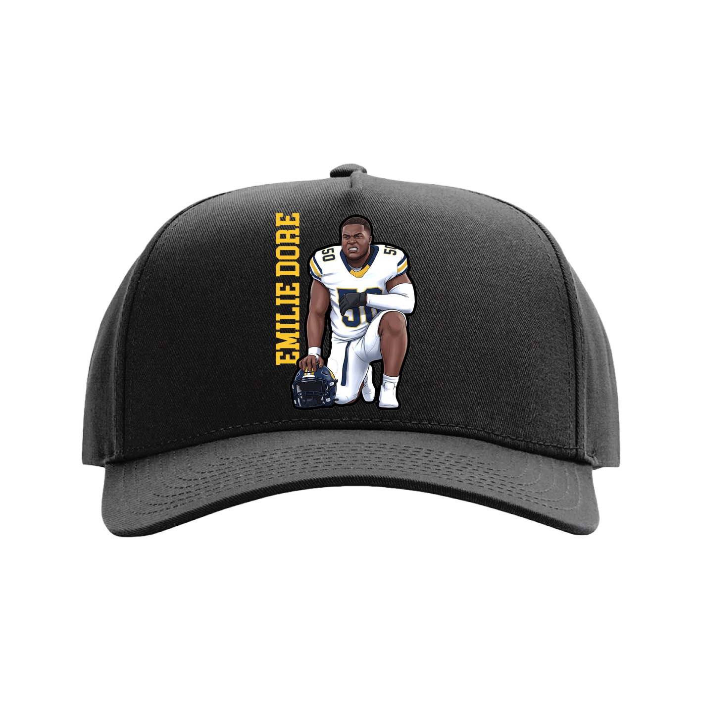 Full Fabric Five-Panel Champ Cap — Name Vertical in Black