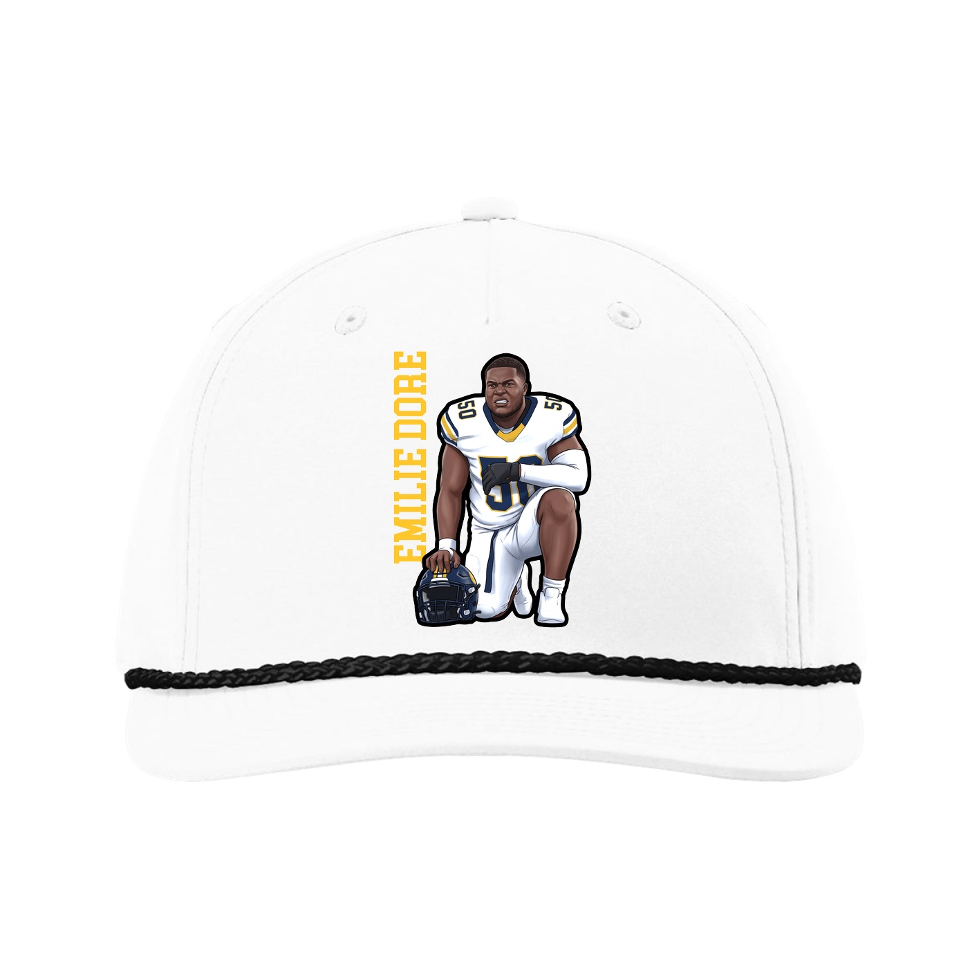 Five-Panel Classic Rope Cap — Name Vertical in White