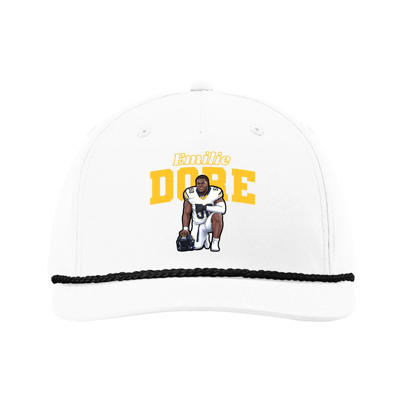 Five-Panel Classic Rope Cap — Name Arch in White