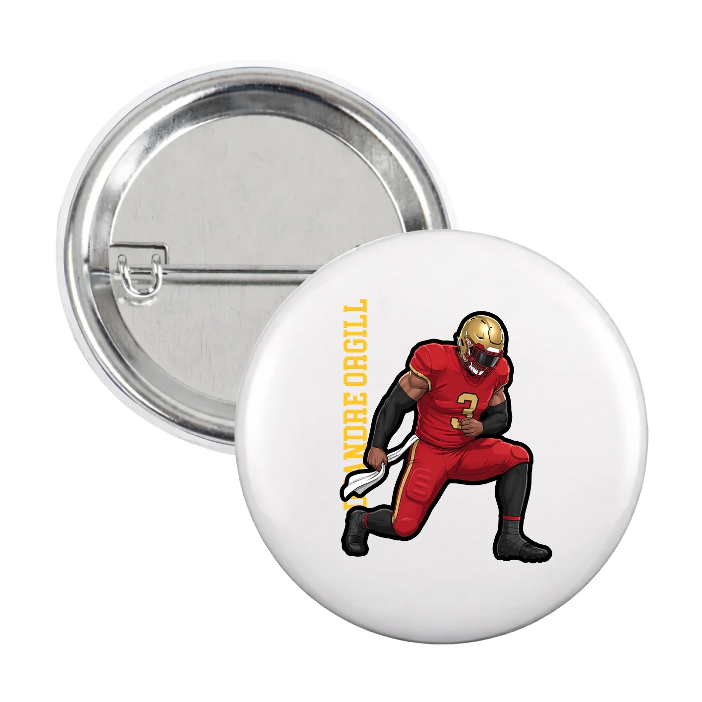 Game Day Button — Name Vertical in White