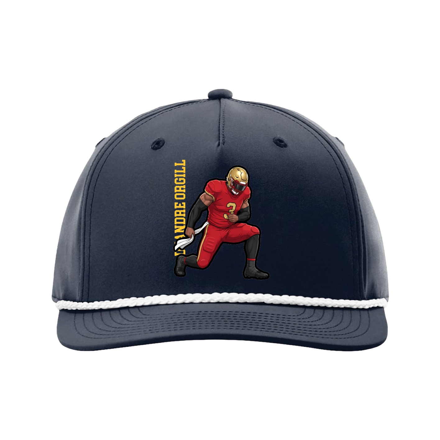 Five-Panel Classic Rope Cap — Name Vertical in Navy