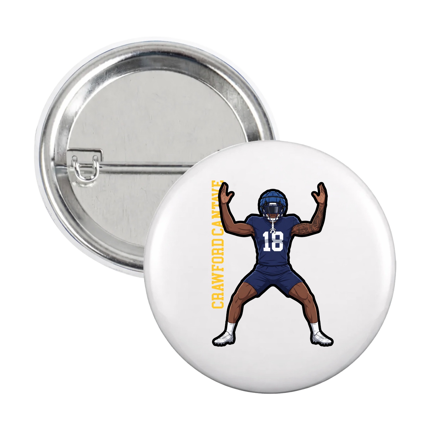 Game Day Button — Name Vertical in White