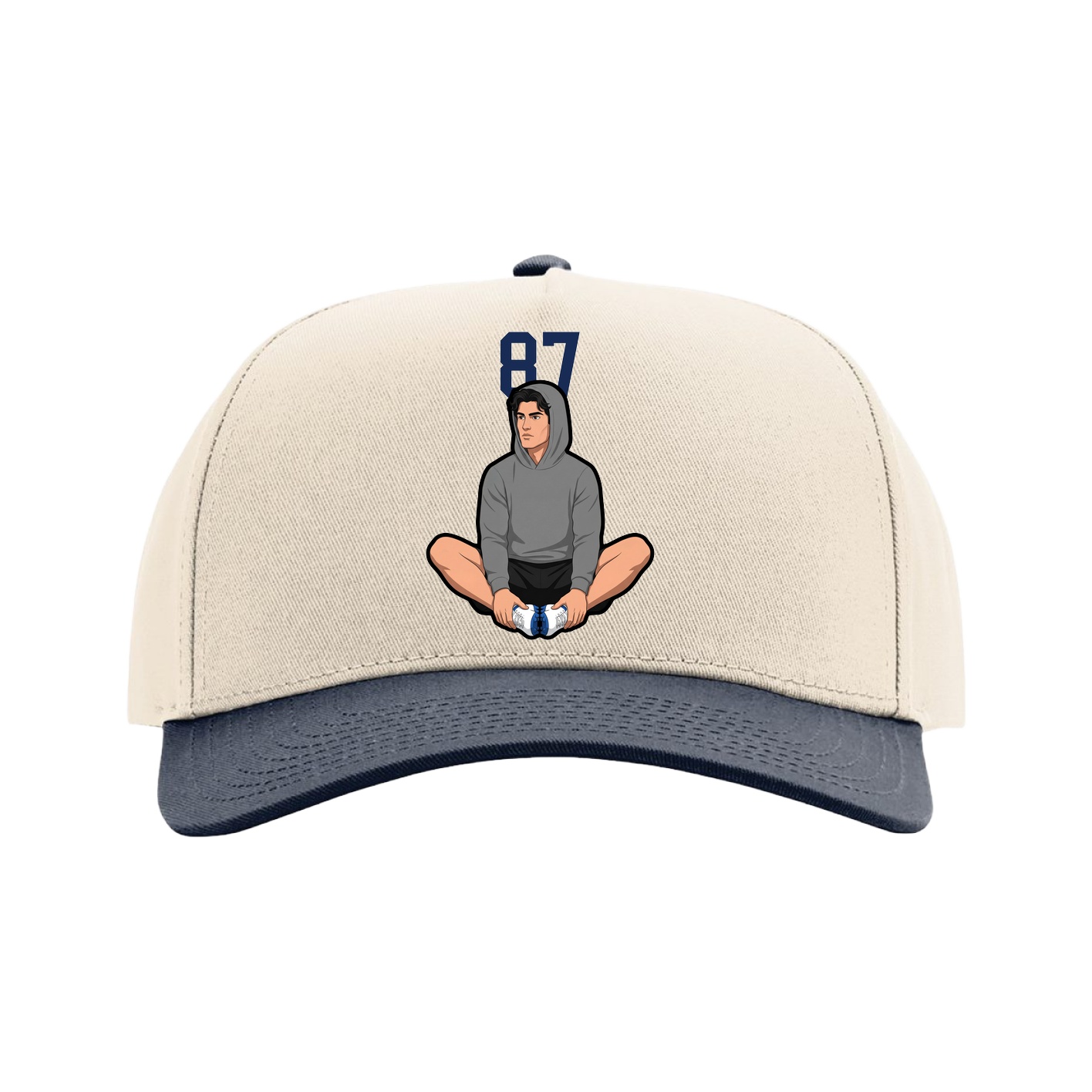 Full Fabric Five-Panel Champ Cap — Number Top in Cream/Navy