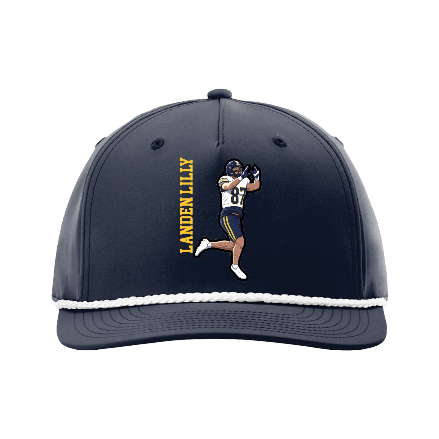 Five-Panel Classic Rope Cap — Name Vertical in Navy