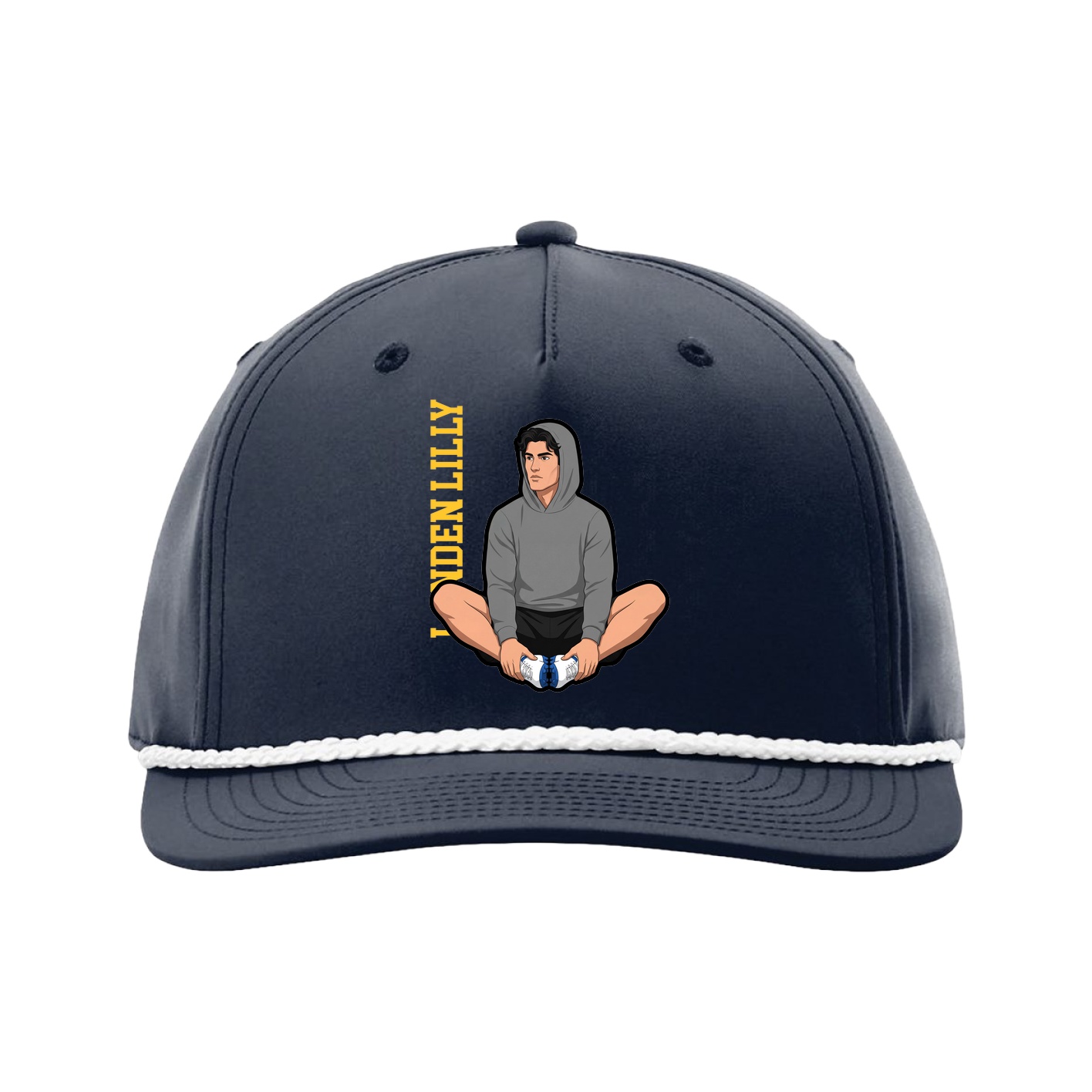 Five-Panel Classic Rope Cap — Name Vertical in Navy