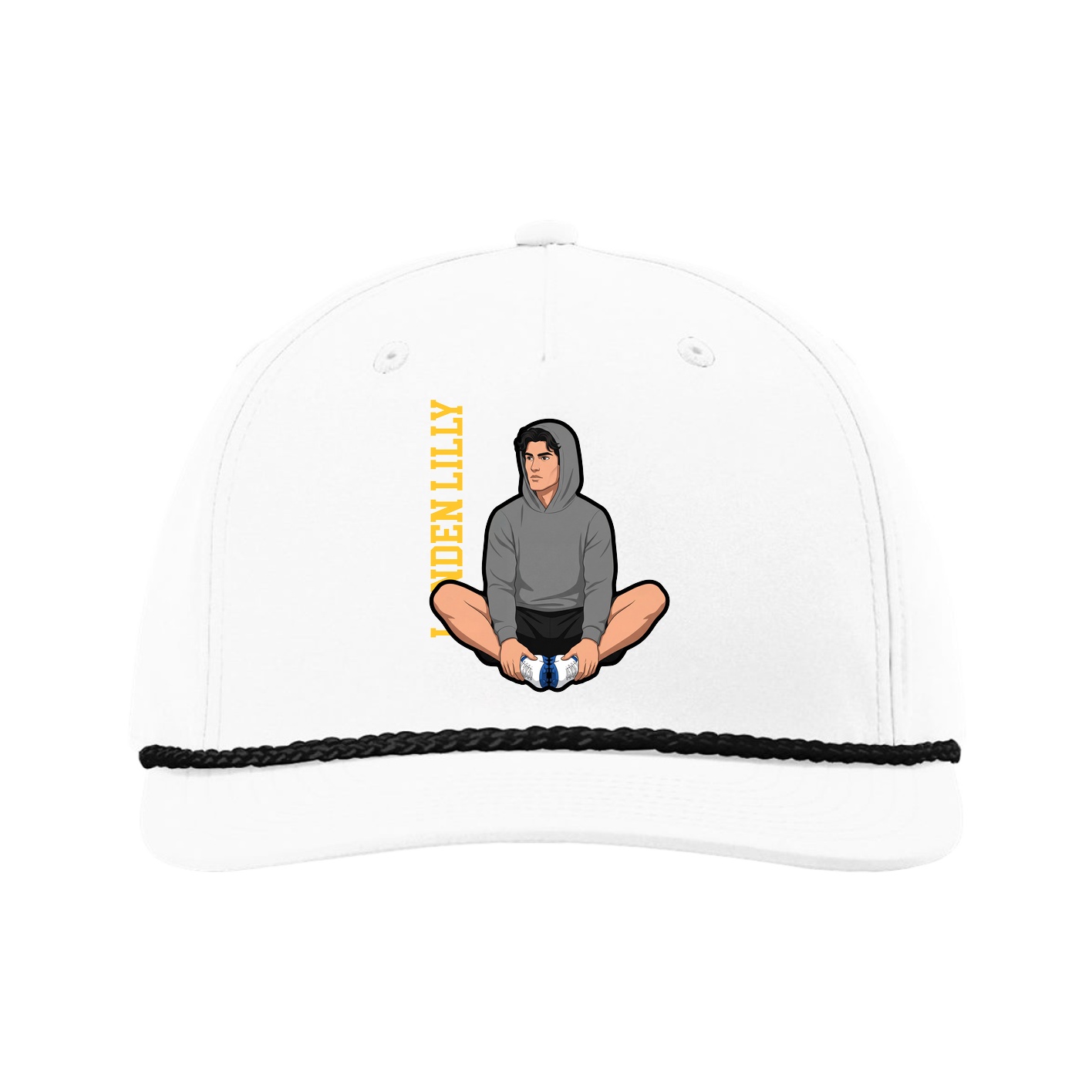 Five-Panel Classic Rope Cap — Name Vertical in White