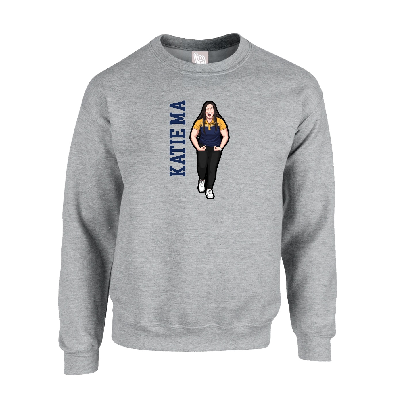 Fleece Crew — Name Vertical in Grey